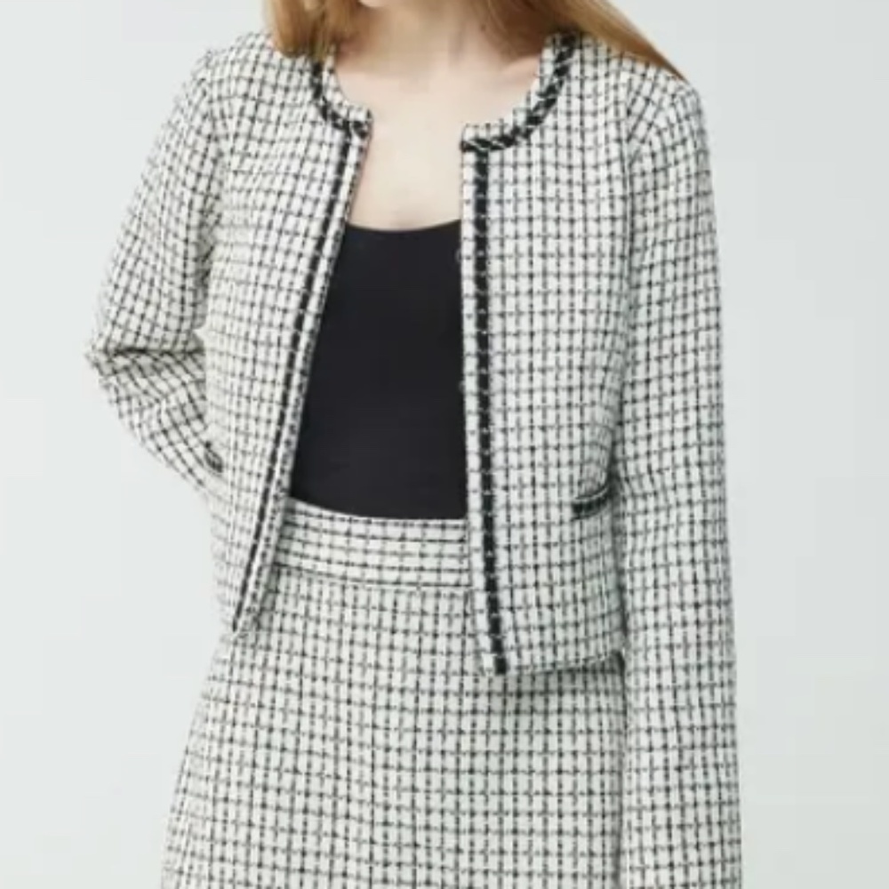 OAK + FORT Black and White Tweed Cropped Jacket